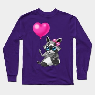 Little Raccoon with a love balloon and a bow on her head Long Sleeve T-Shirt